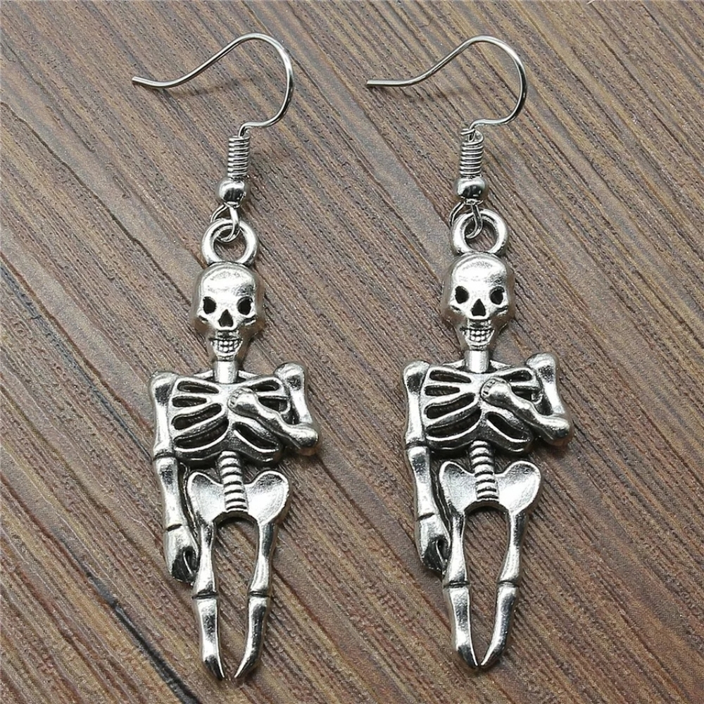 Silver Skeleton Dangle Earrings